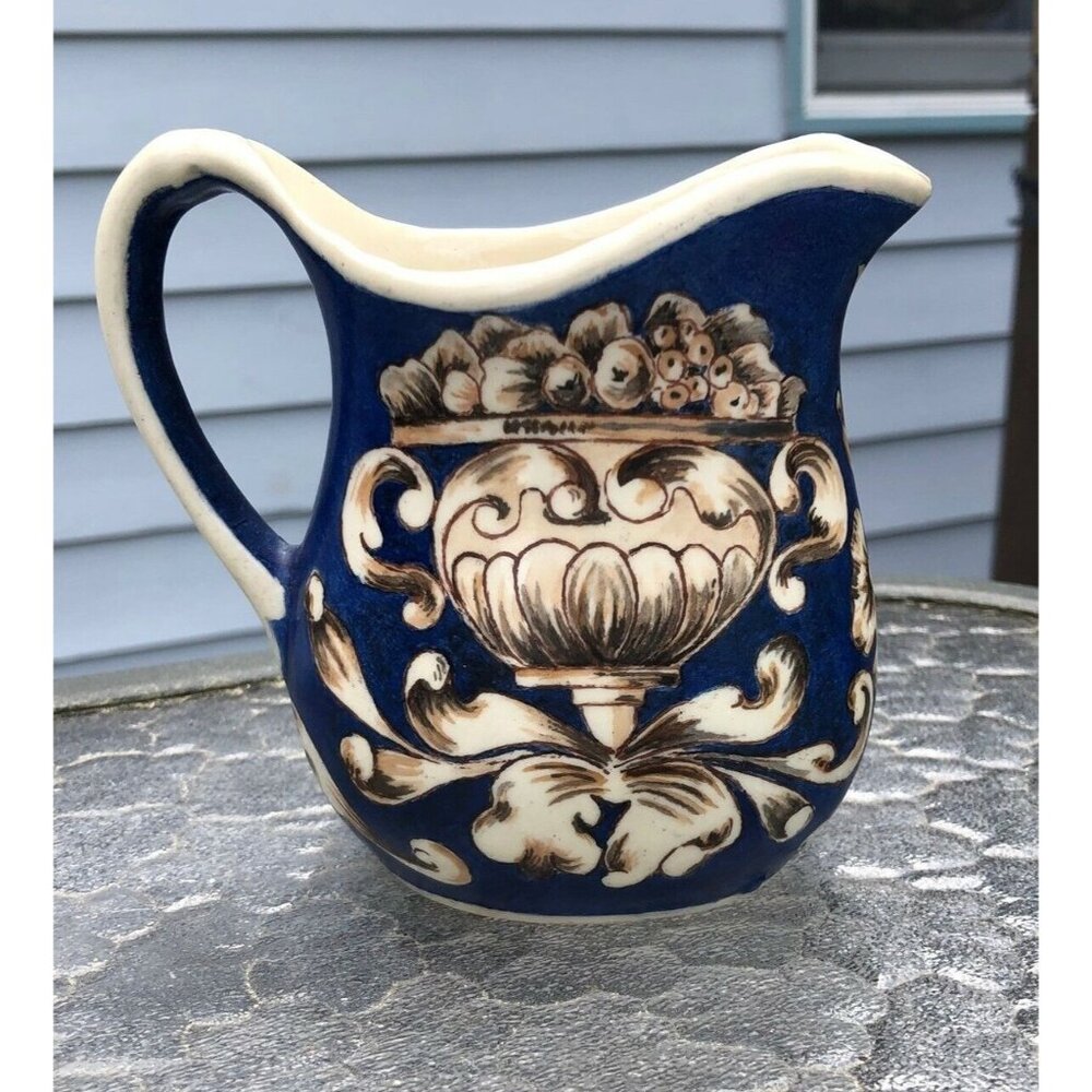 Vintage Creamer Blue Large Ornate Italian Greek Gift Inscription1950's - Picture 3 of 8